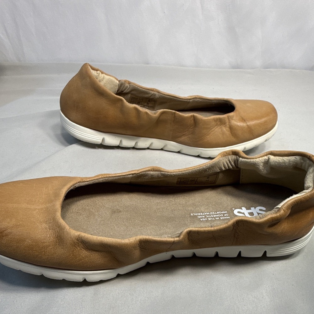 SAS Women's Brown Leather Slip-On Ballet Flats Cushioned Comfort Rubber Sole 6M - Picture 6 of 6